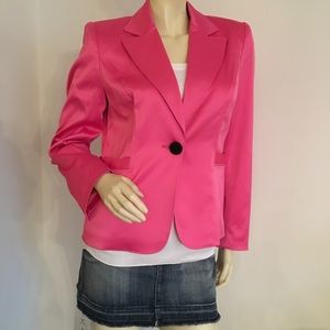 COPY - hot pink sateen blazer with single black beaded button size 4
